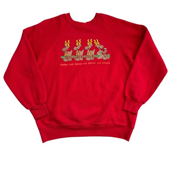 No brand Sweaters - Vintage Drunk Singing Graphic Reindeer Christmas Ugly Crewneck Sweatshirt Red L?